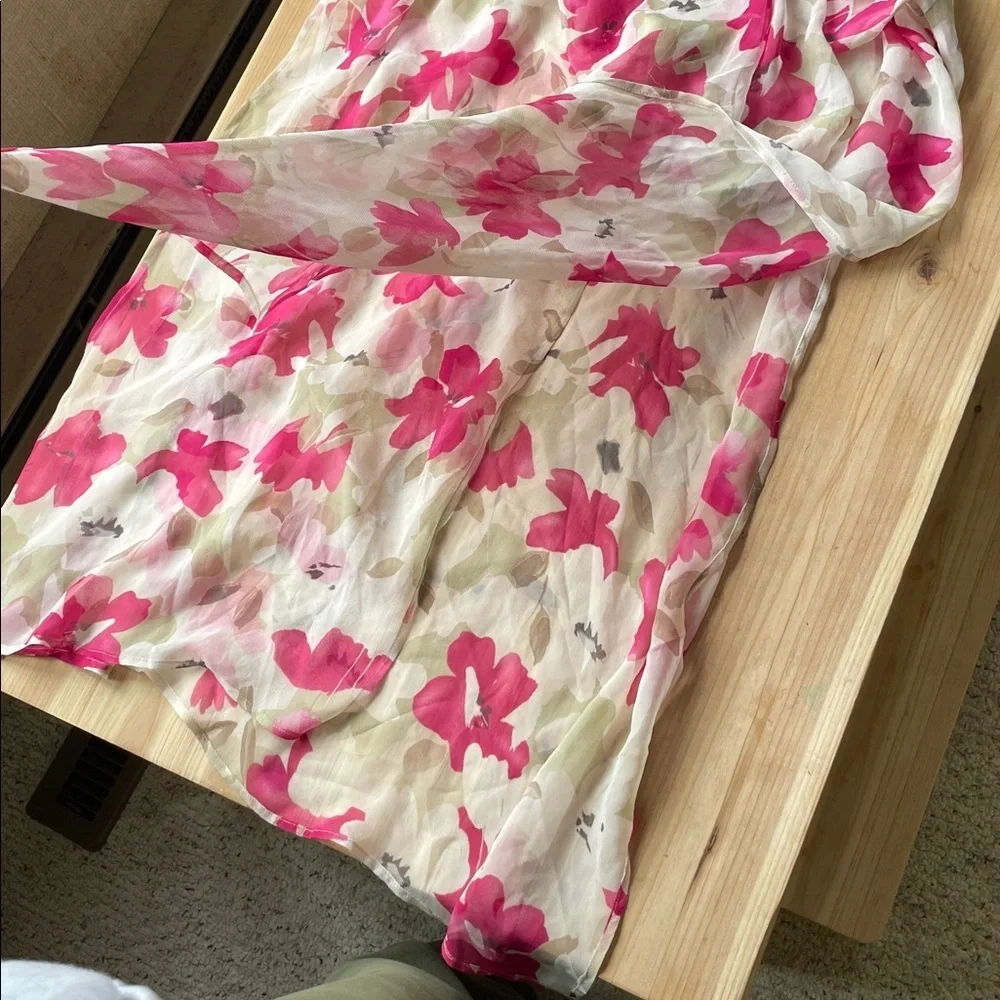 Robbie Bee Vintage 100% Silk Garden Inspired Floral Robe